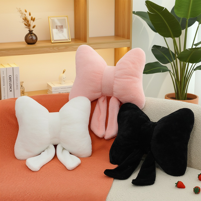 Minimalist Nordic Rabbit Fur Sofa Cushion, Solid Color, Bow and Rib Design, Soft and Comfortable