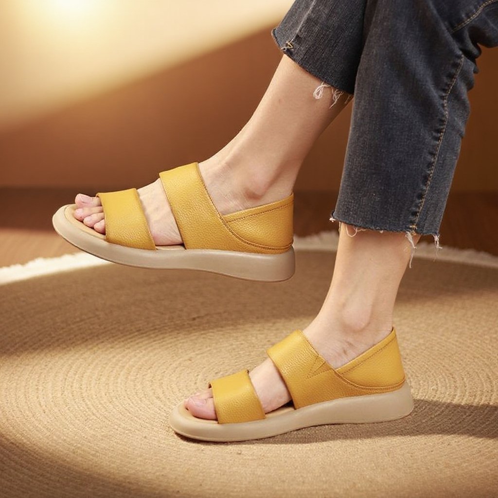 소가죽 통기성 비치슈즈 소프트 컴포트 토오픈 플랫 아웃도어 통기