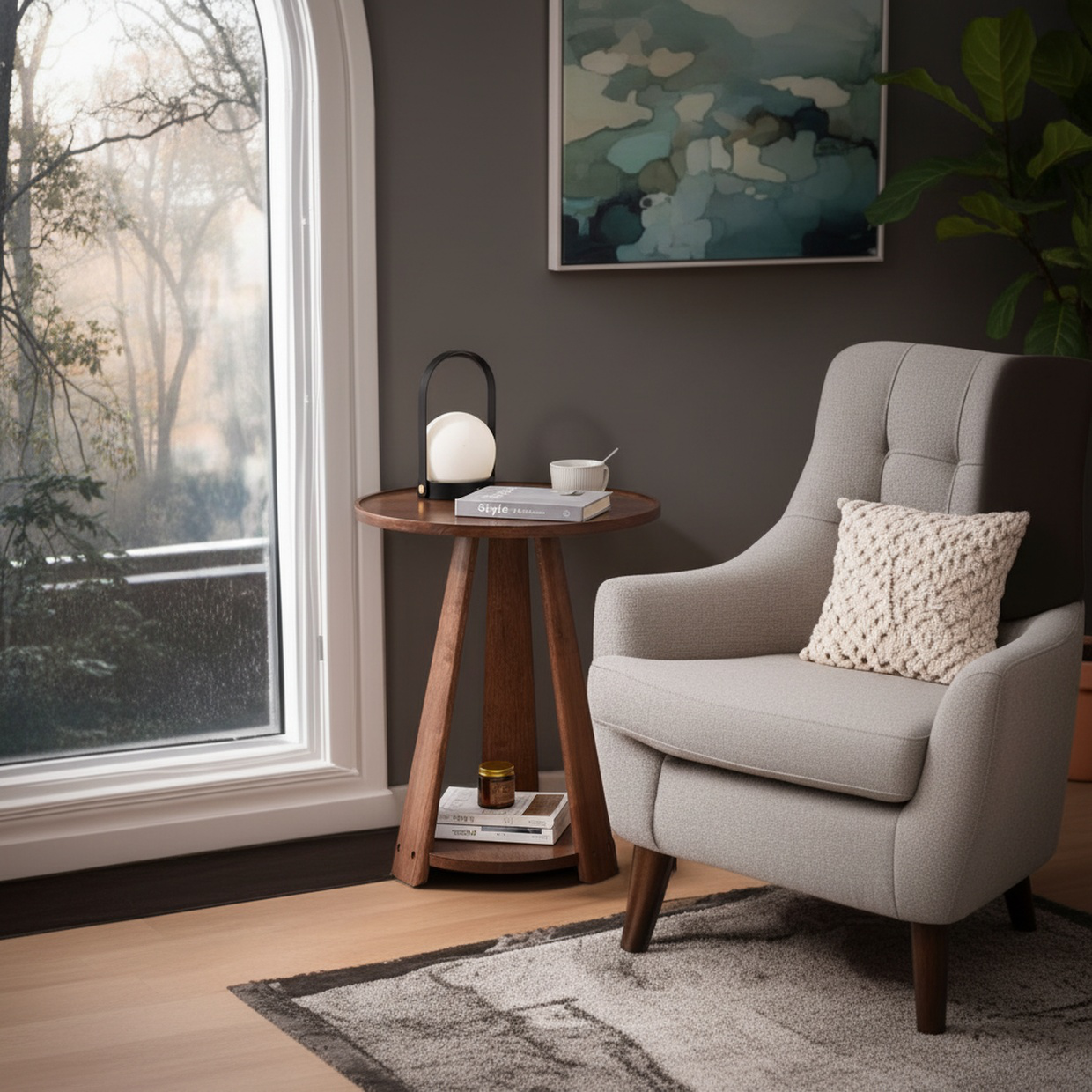 Solid Wood Small Round Sofa Side Table