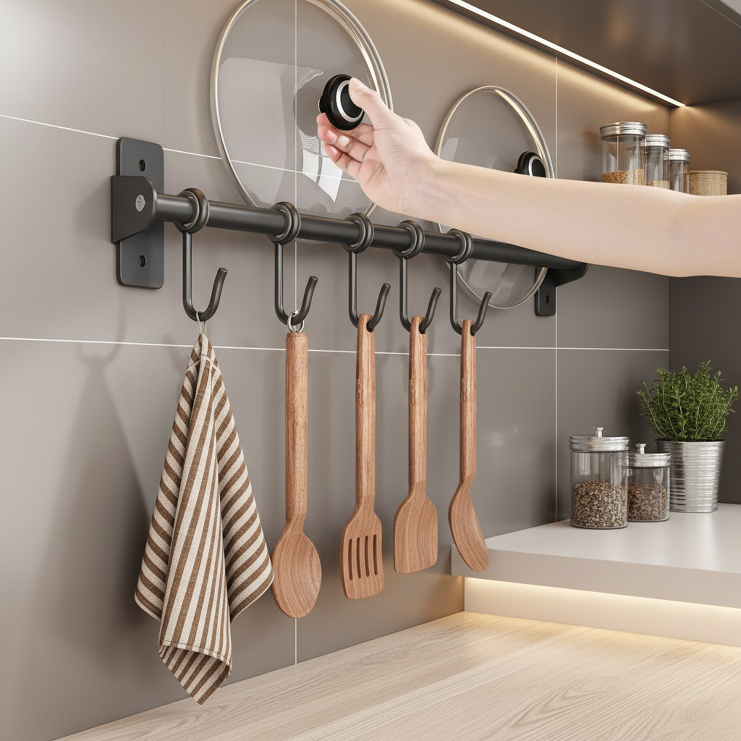 No-drill Wall Hooks Multi-functional Kitchen and Bathroom Storage Rack