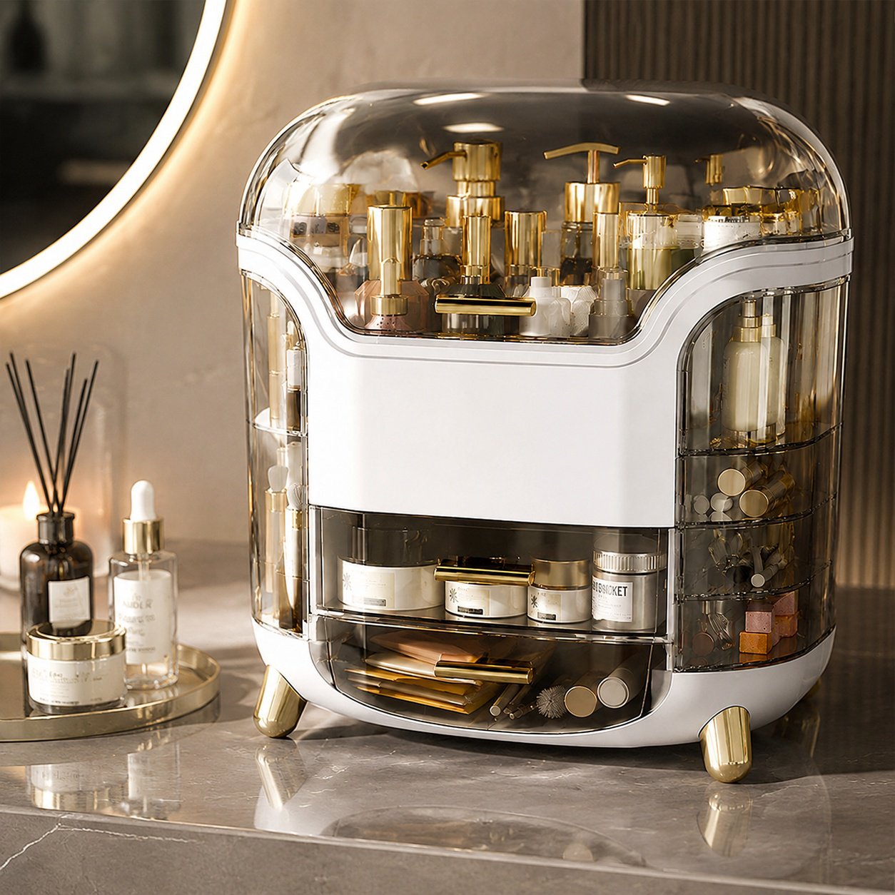 Multi-layer makeup organizer for large capacity storage