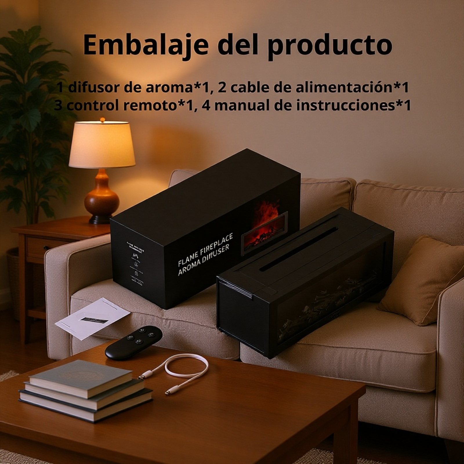 Detalle del efecto de llama en el humidificador de escritorio