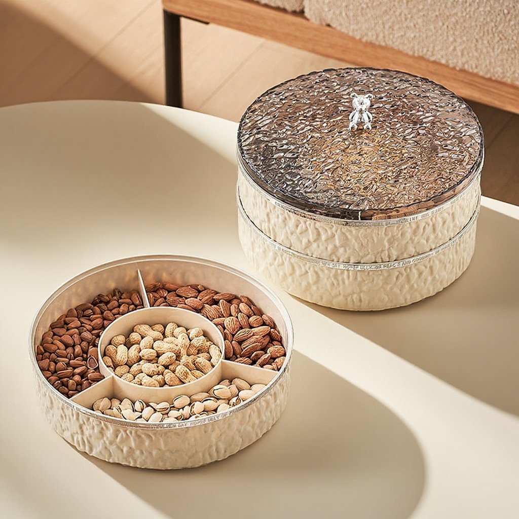 Plato de frutas de varias capas, mesa de centro de la sala de estar, caja de dulces, refrigerios, pl