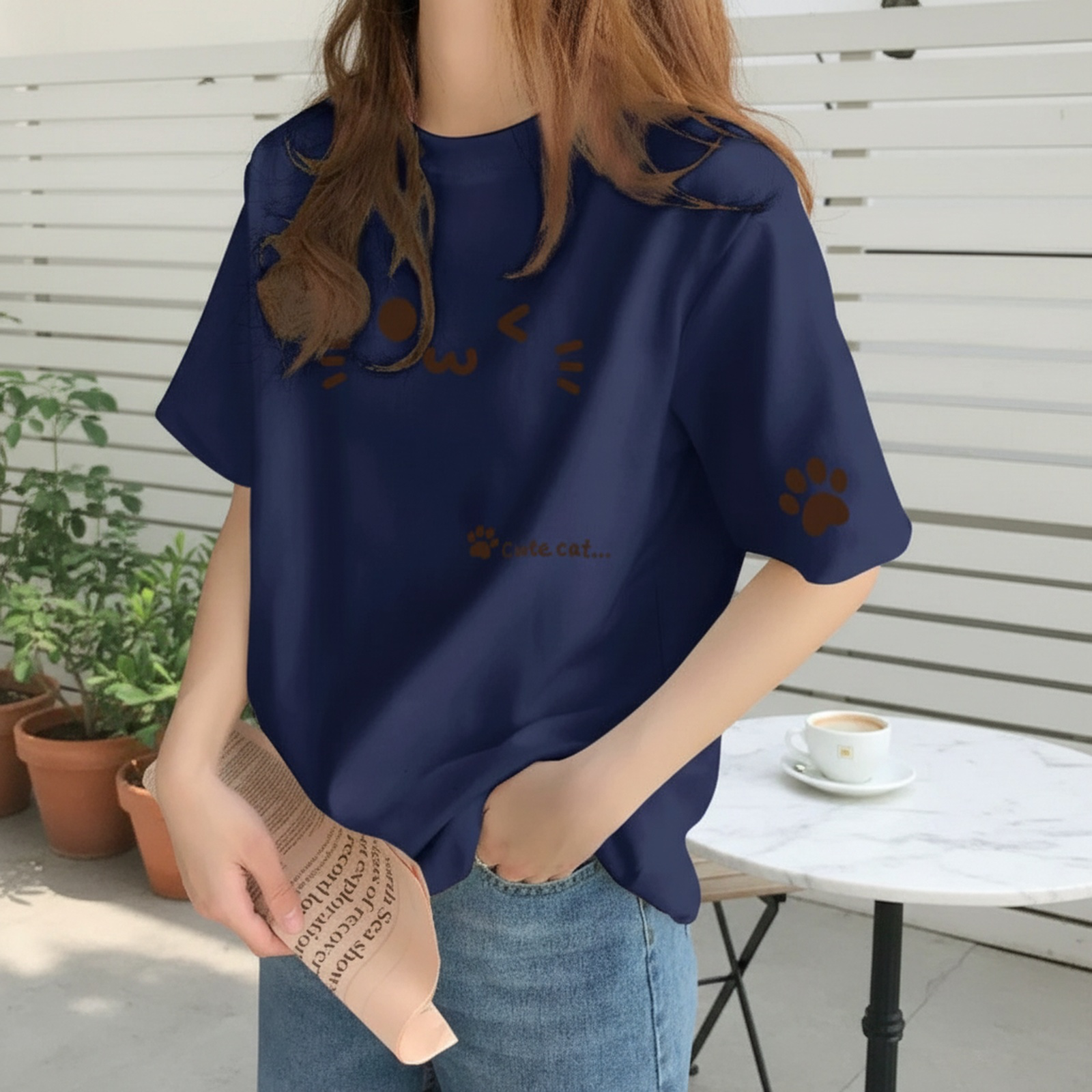デザイン感のある レディース コットン ベージュ インナーTシャツ