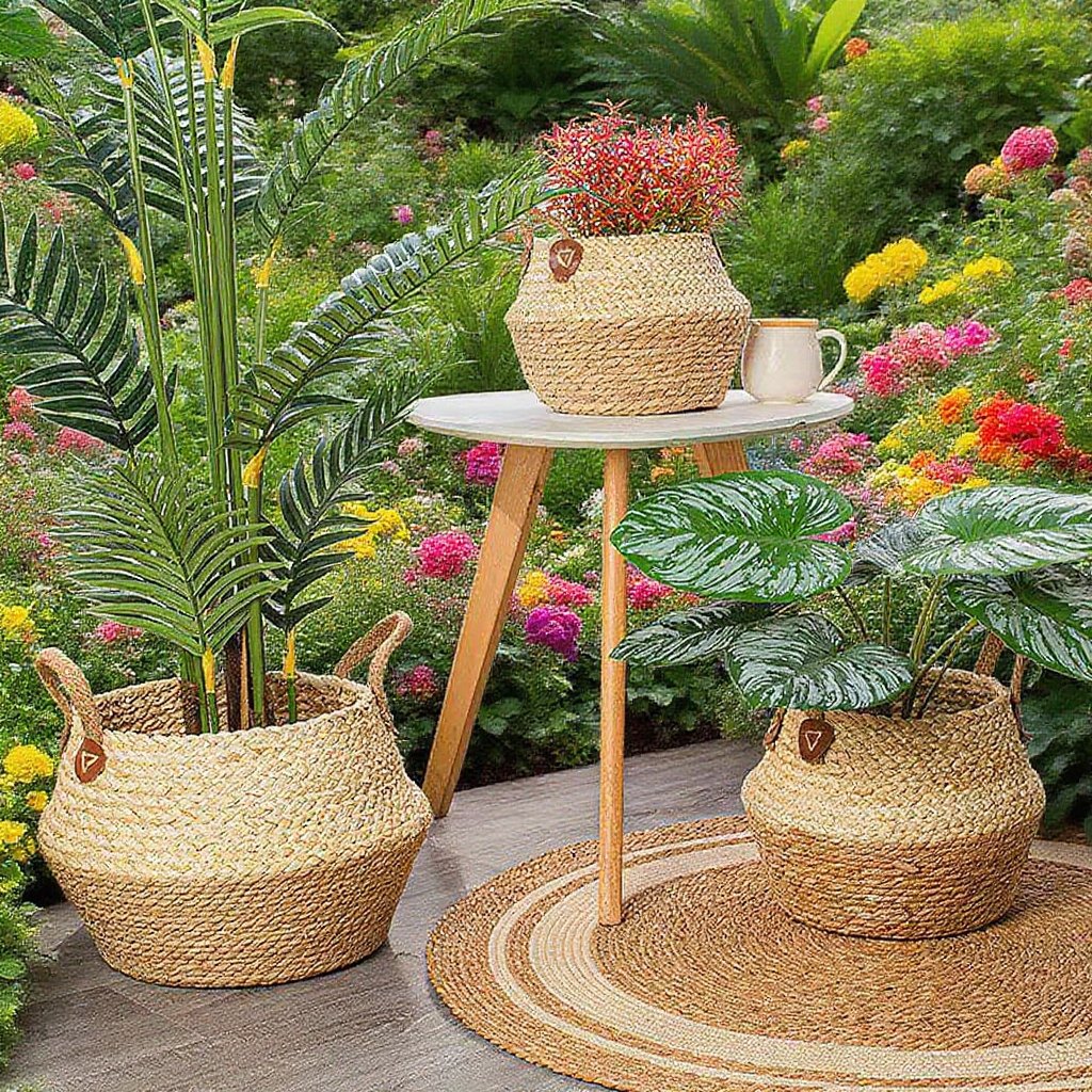 تصميم ريفي لحديقة زهور زينة من القش