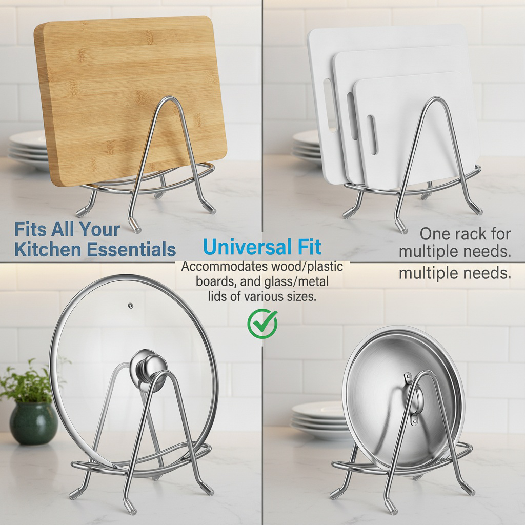 Compact pot lid holder saving kitchen space