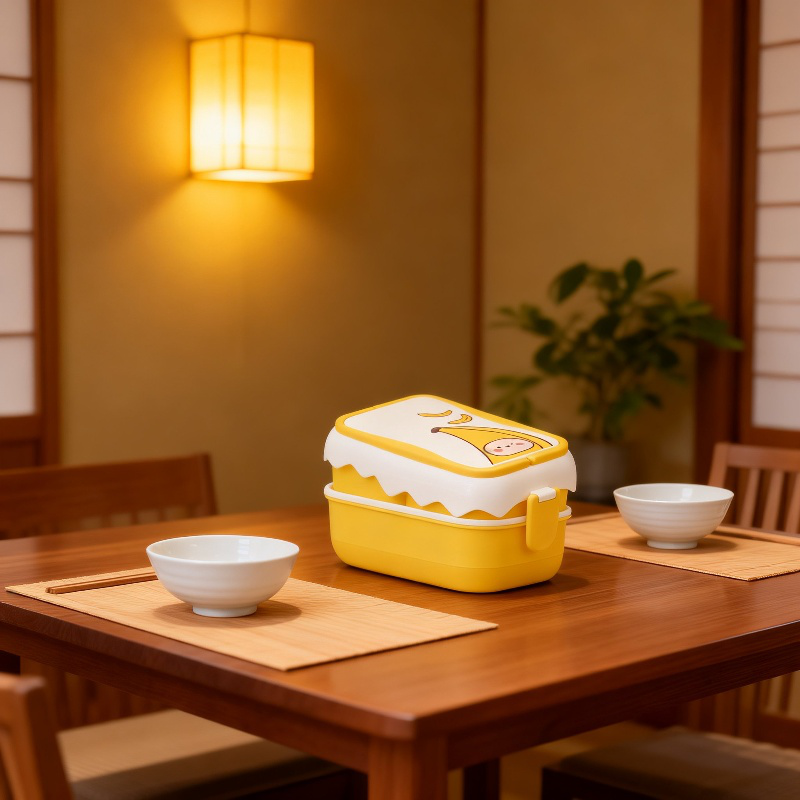 2段電子レンジ対応弁当箱 学生・オフィス用 食器付き