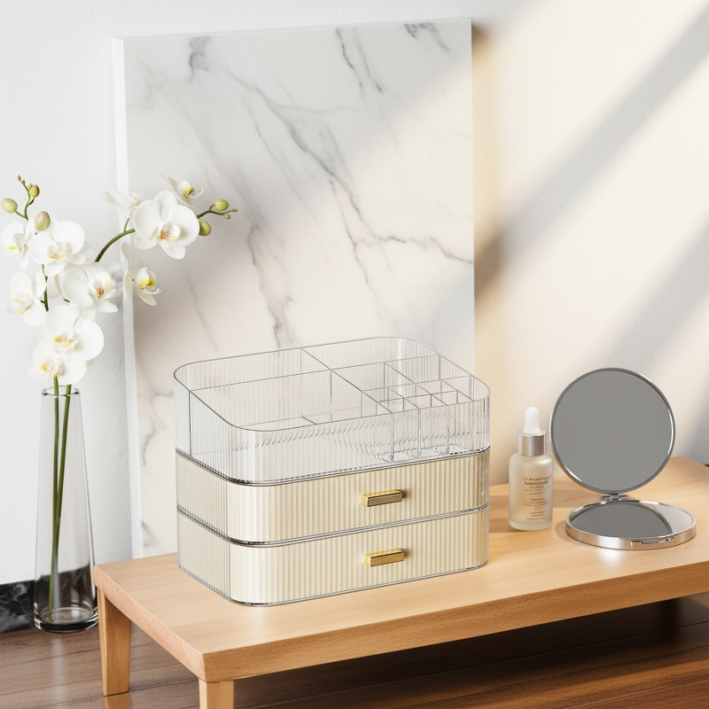 Acrylic Cosmetics Organizer with Drawers Desktop Skincare Shelf