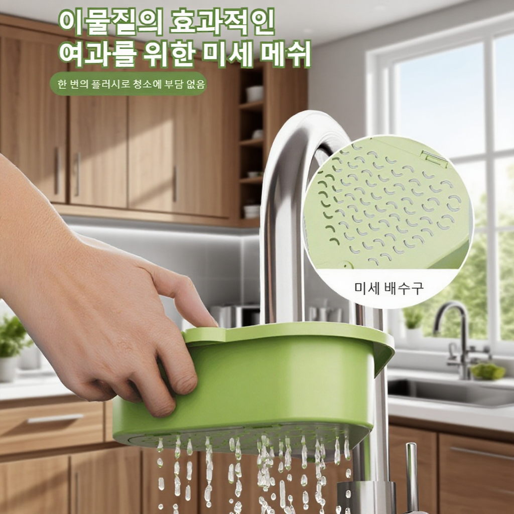 가정용 분리형 라지 물빠짐 바구니 음식물 찌꺼기 여과 수납 바구니 주방 싱크대 오픈 원터치 물빠짐 바구니