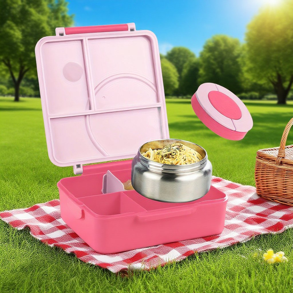 Plastic lunch box with stainless steel bowl