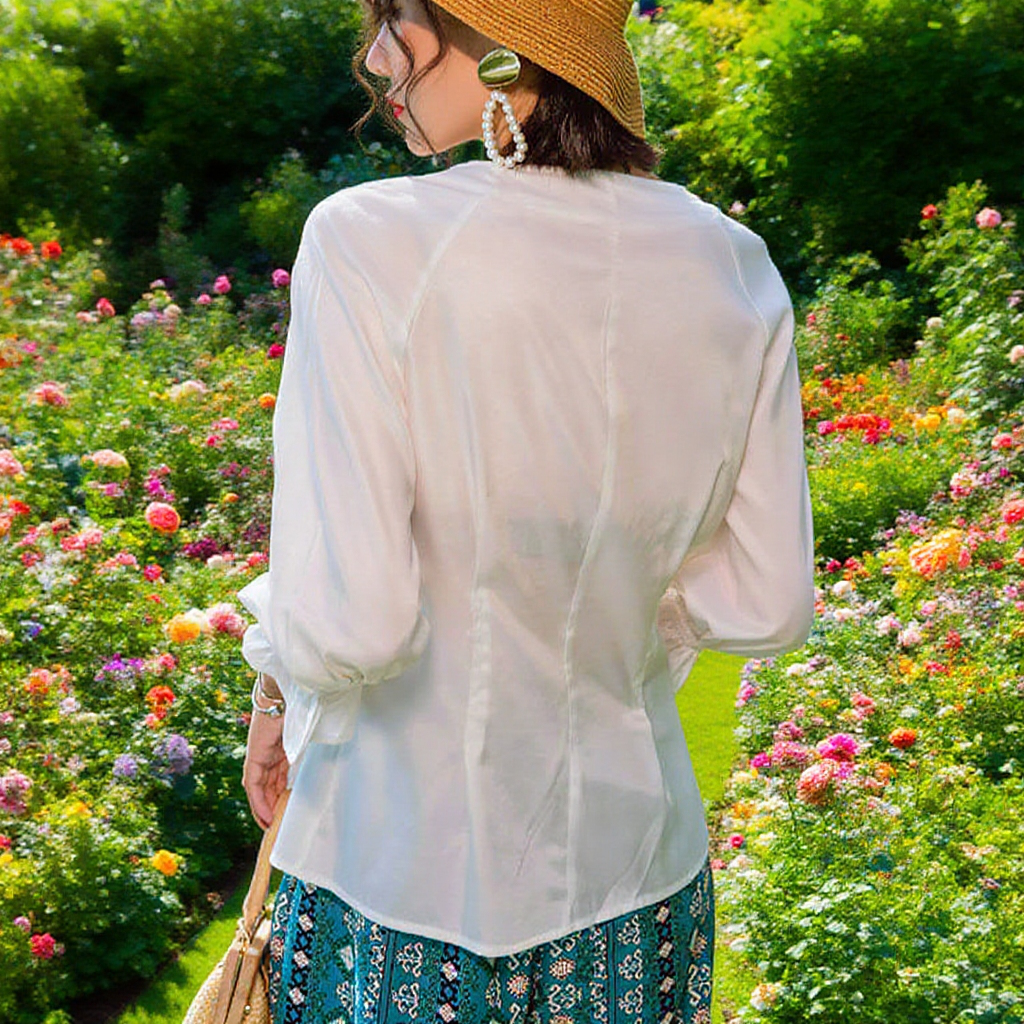 V襟腰部締め気質シャツ