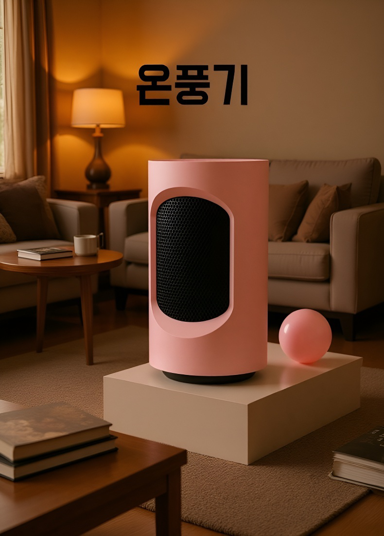 가정용 미니 온풍기 책상 위 사용 모습