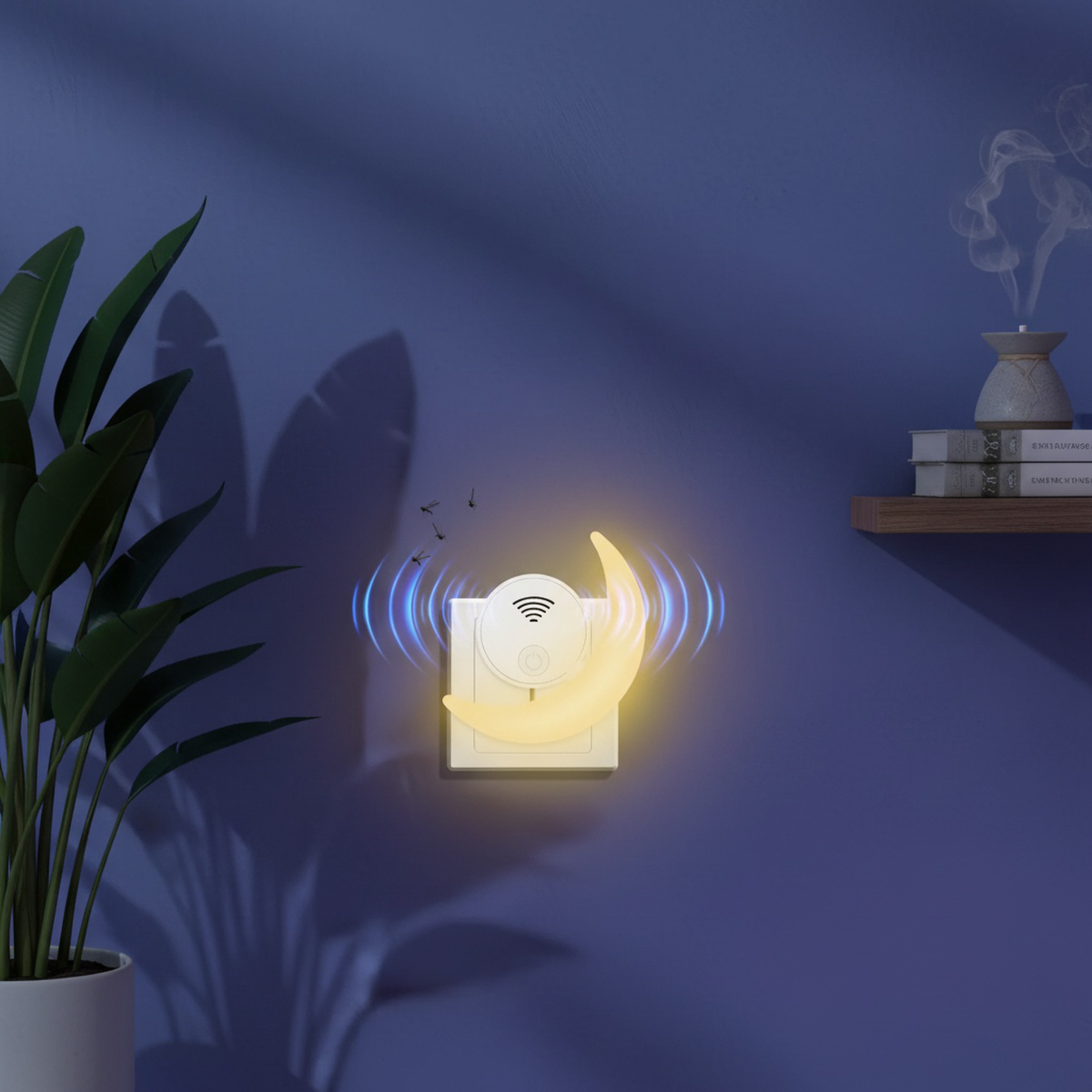 Modern design ultrasonic night light on bedside table