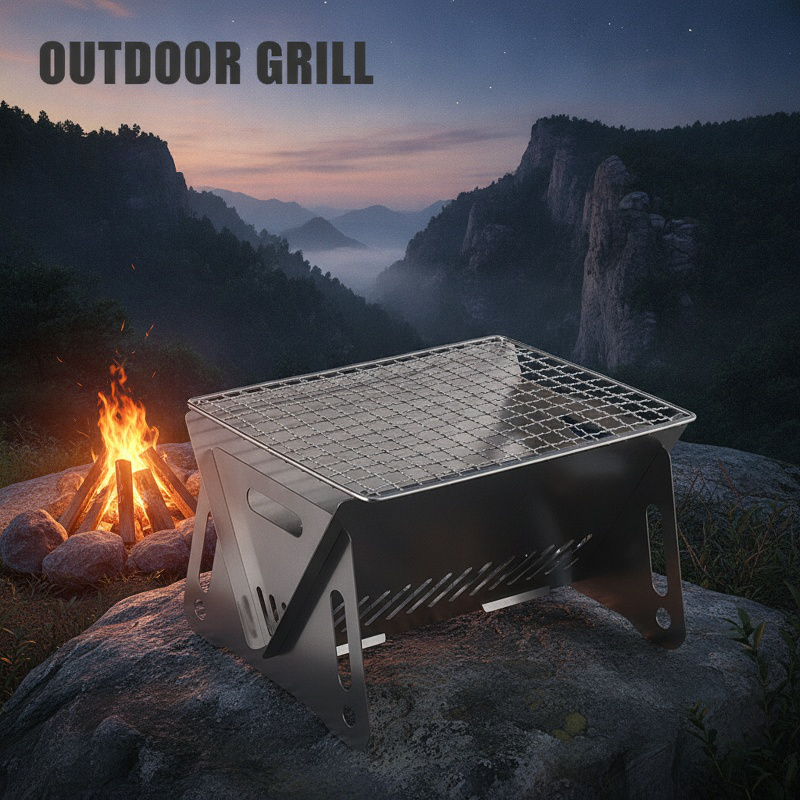 Estufa de tarjeta plegable para exteriores, parrilla de barbacoa, fuego de carbón