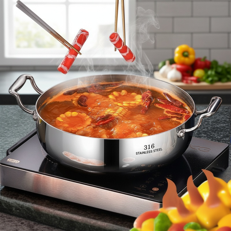 Double ear soup pot compatible with induction cooker