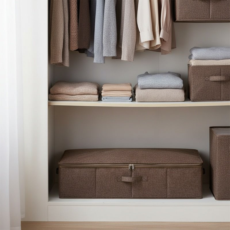 Under-bed storage box, foldable transparent fabric cover, for storing blankets, clothes, shoes, and 