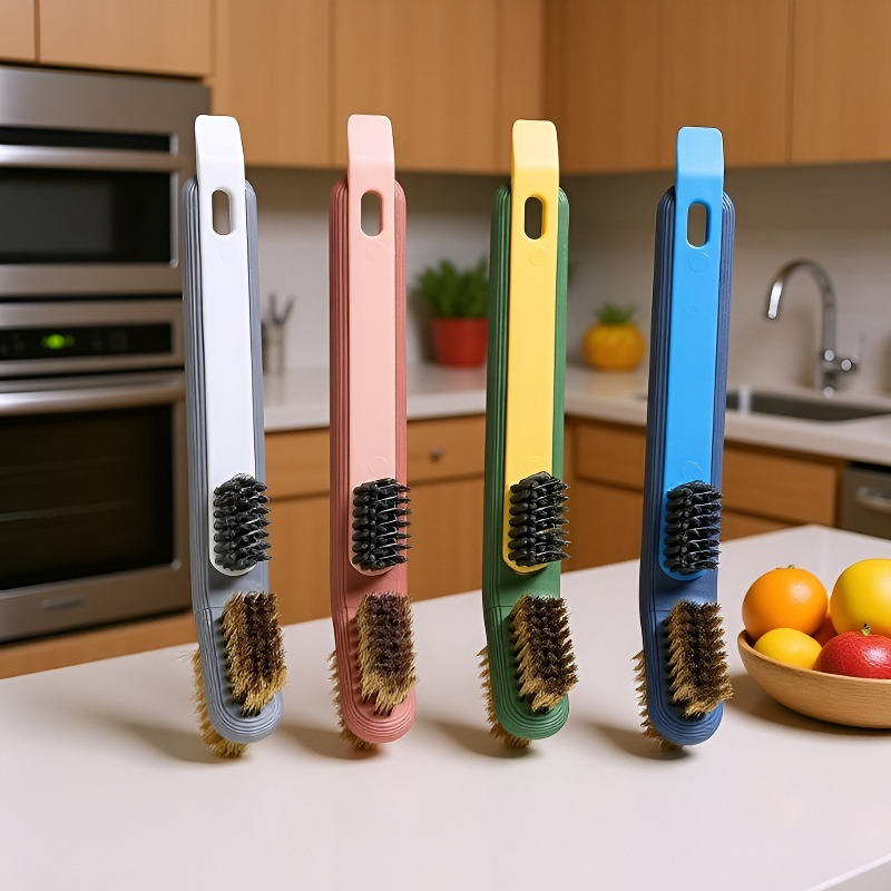 Domácí odmašťovací čisticí kartáč s škrabkou na kuchyňské náčiní