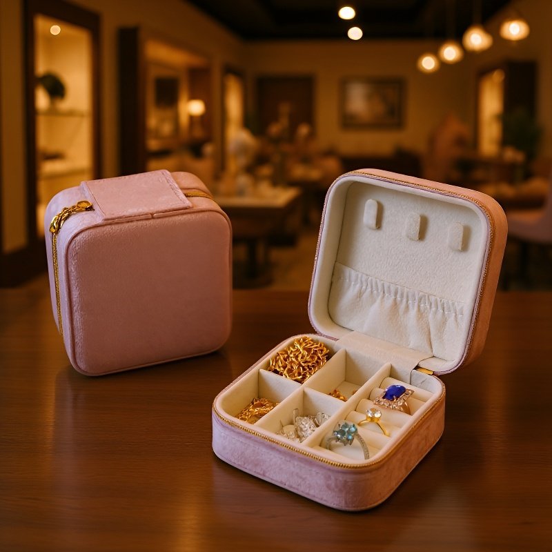 Kompakte Schmuckaufbewahrungsbox für Ringe und Ohrringe, tragbar für unterwegs