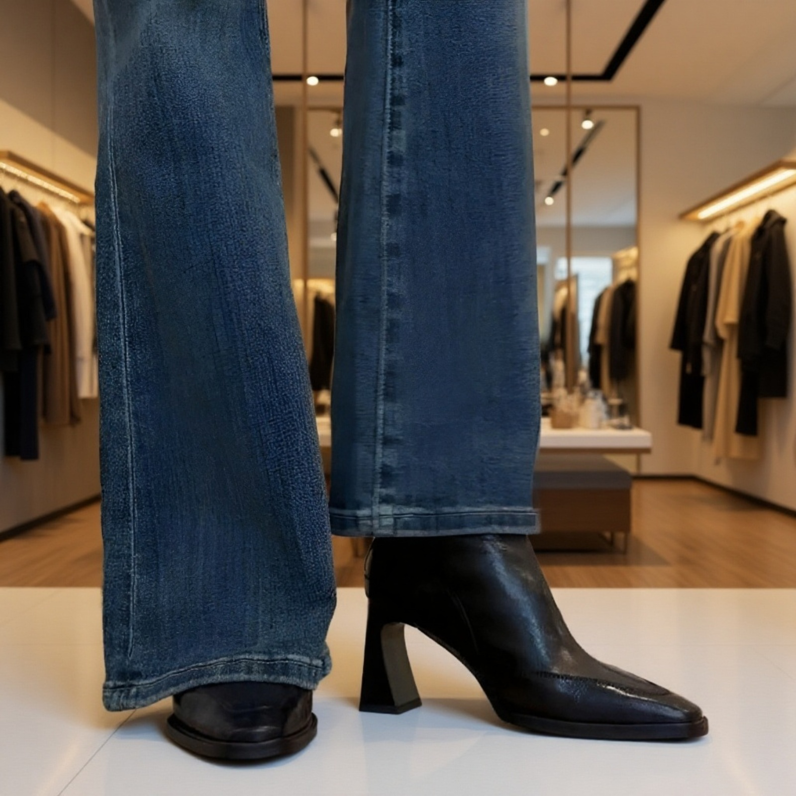 秋冬新作 ブラック フレンチスタイル 太ヒール ショートブーツ ストレッチ スリムブーツ マーチンブーツ