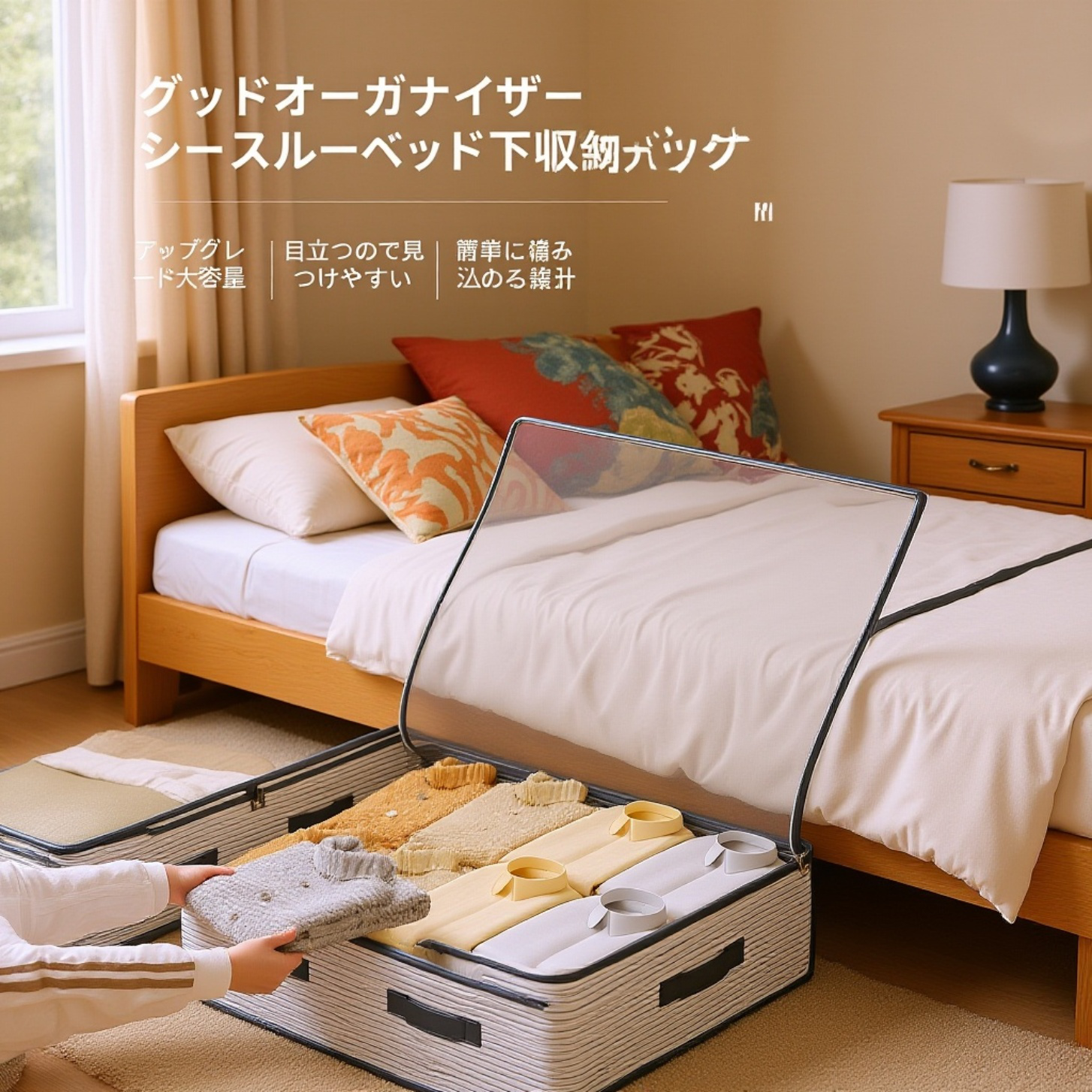 ベッド下にぴったり収まる大容量収納袋