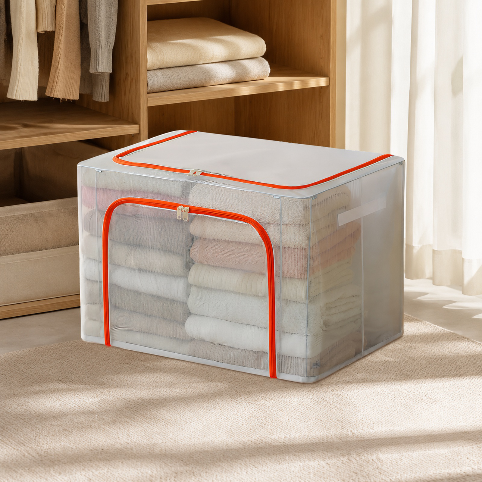 Extra Thick Transparent Storage Box for Clothes, Foldable Flip-Top, Large Capacity