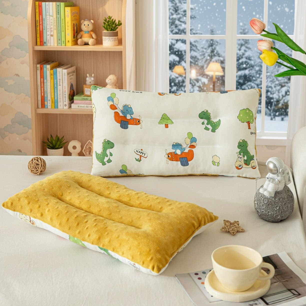 Close-up of grooved design on baby pillow