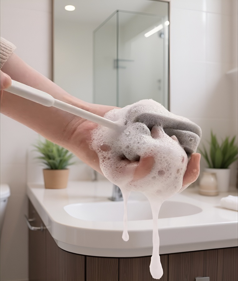 持ちやすいグリップデザインの掃除ブラシ