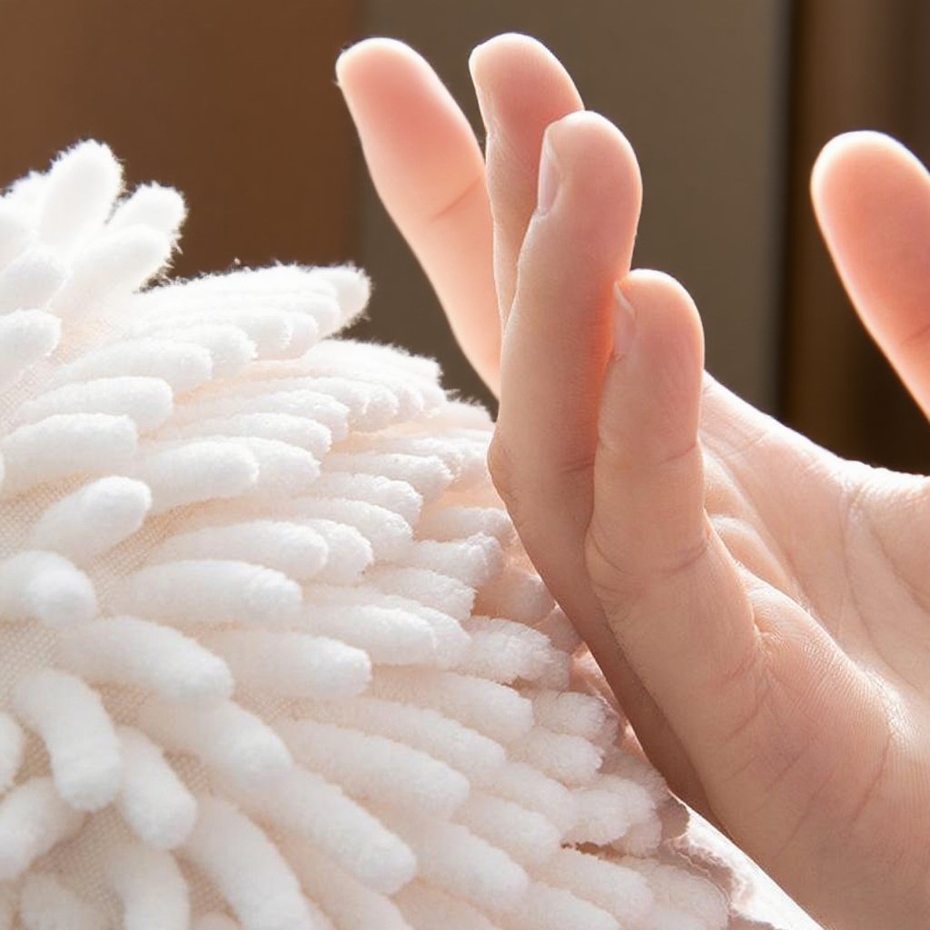 Roztomilý a luxusní závěsný japonský míček na utírání rukou z chenille, rychleschnoucí a silně savý