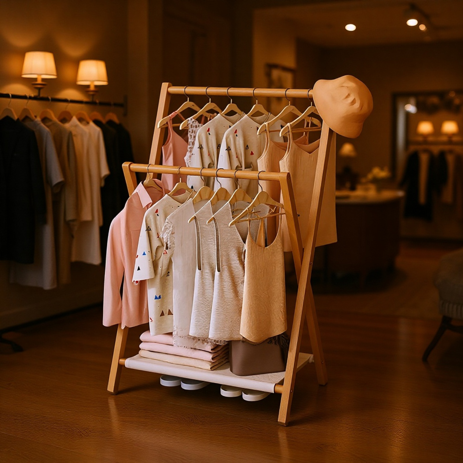 竹制折叠室内衣帽架 晾衣架  シンプル オシャレ 简易衣架 天然材质 无异味 方便收纳 一人暮らし 新生活応援