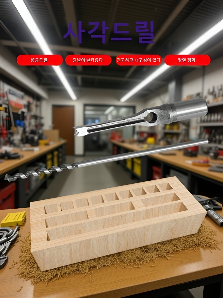 목공용 사각홀 드릴 세트 전체 구성 이미지