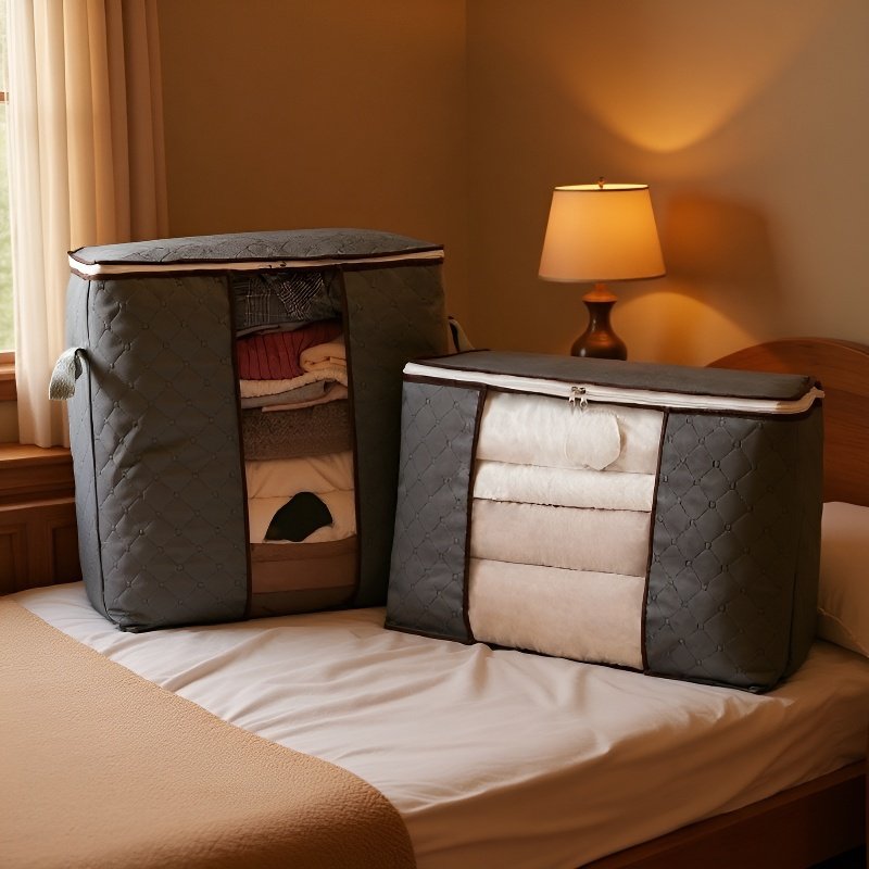 Large storage box for clothes and blankets with lid and handles