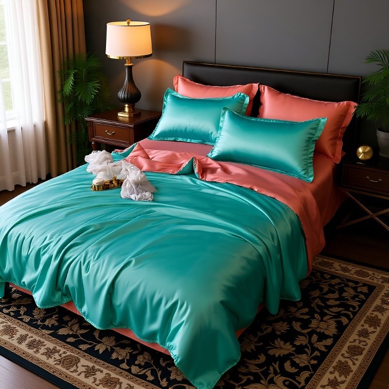 Solid color double-sided ice silk four-piece set