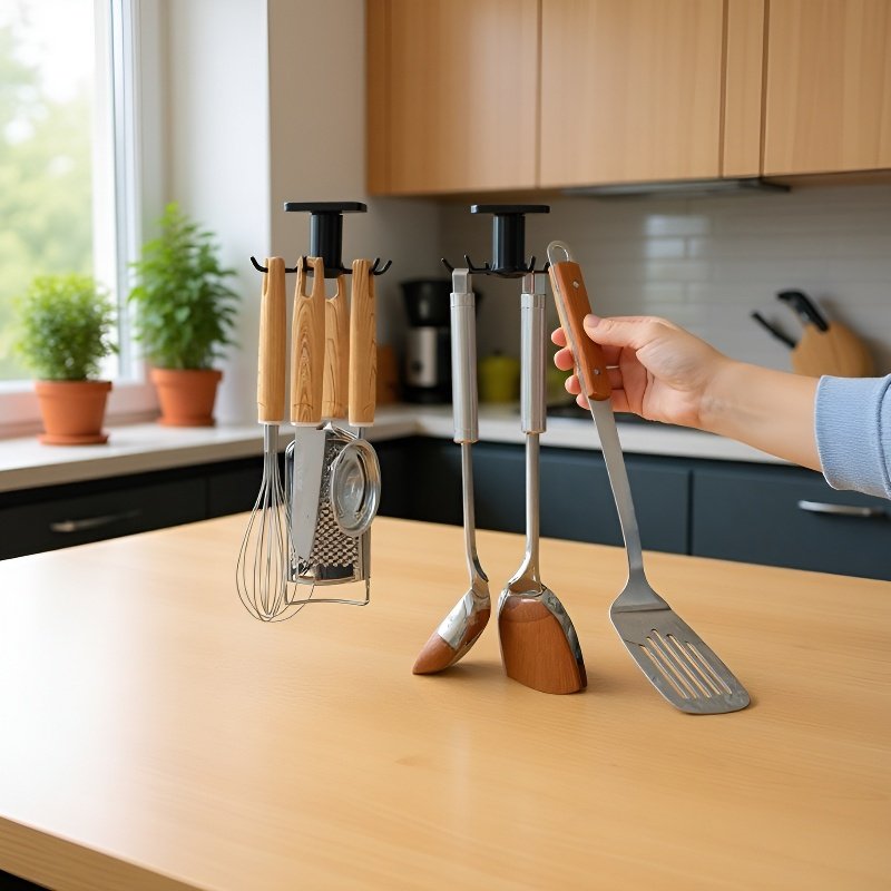 Estante superior para gabinete de cocina con ganchos