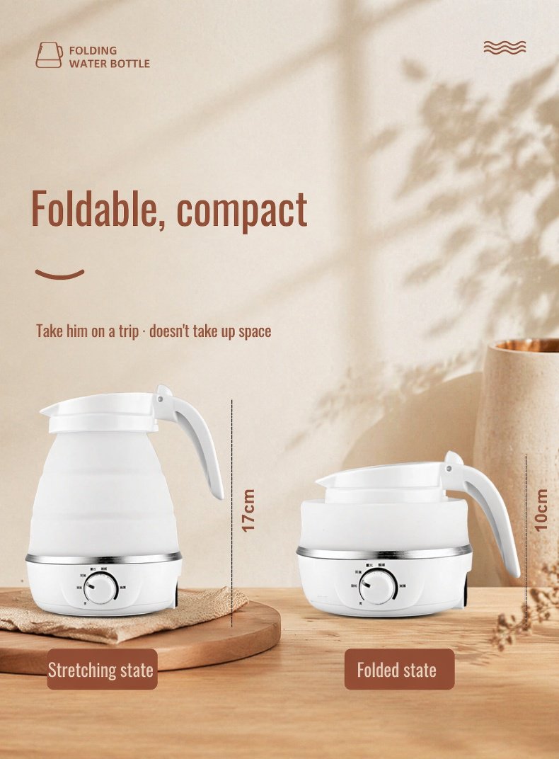 Compact collapsible electric kettle in blue