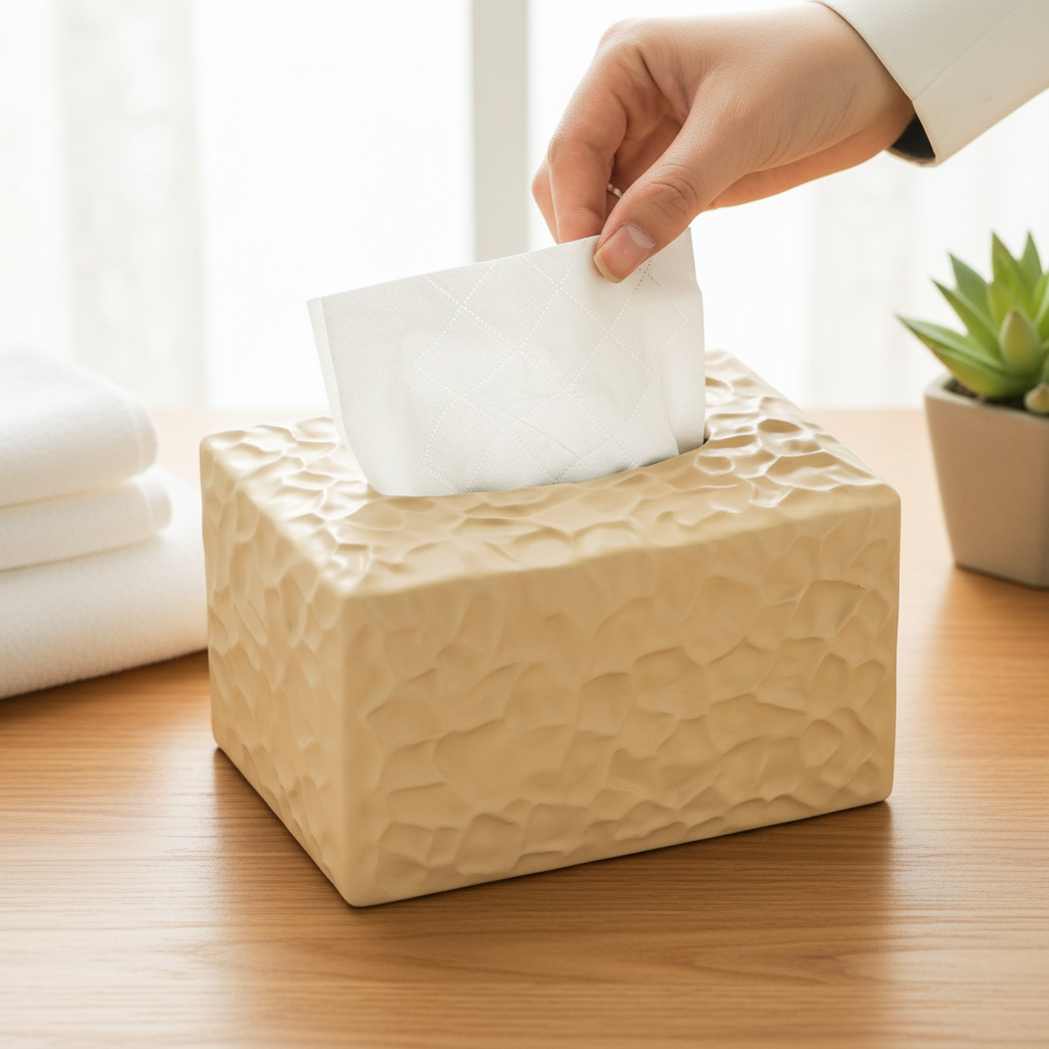 High-End Light Luxury Peanut Shaped Ceramic Tissue Box on table