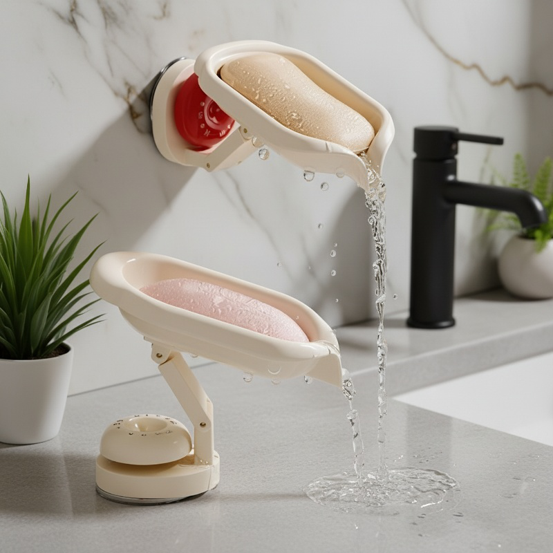Boîte à savon avec ventouse multifonction, égouttoir pour lavabo, fixation sans perçage