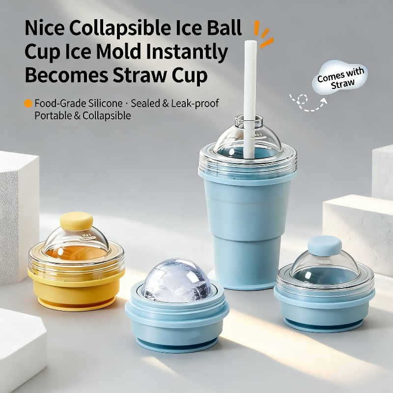Portable folding ice hockey cup with straw