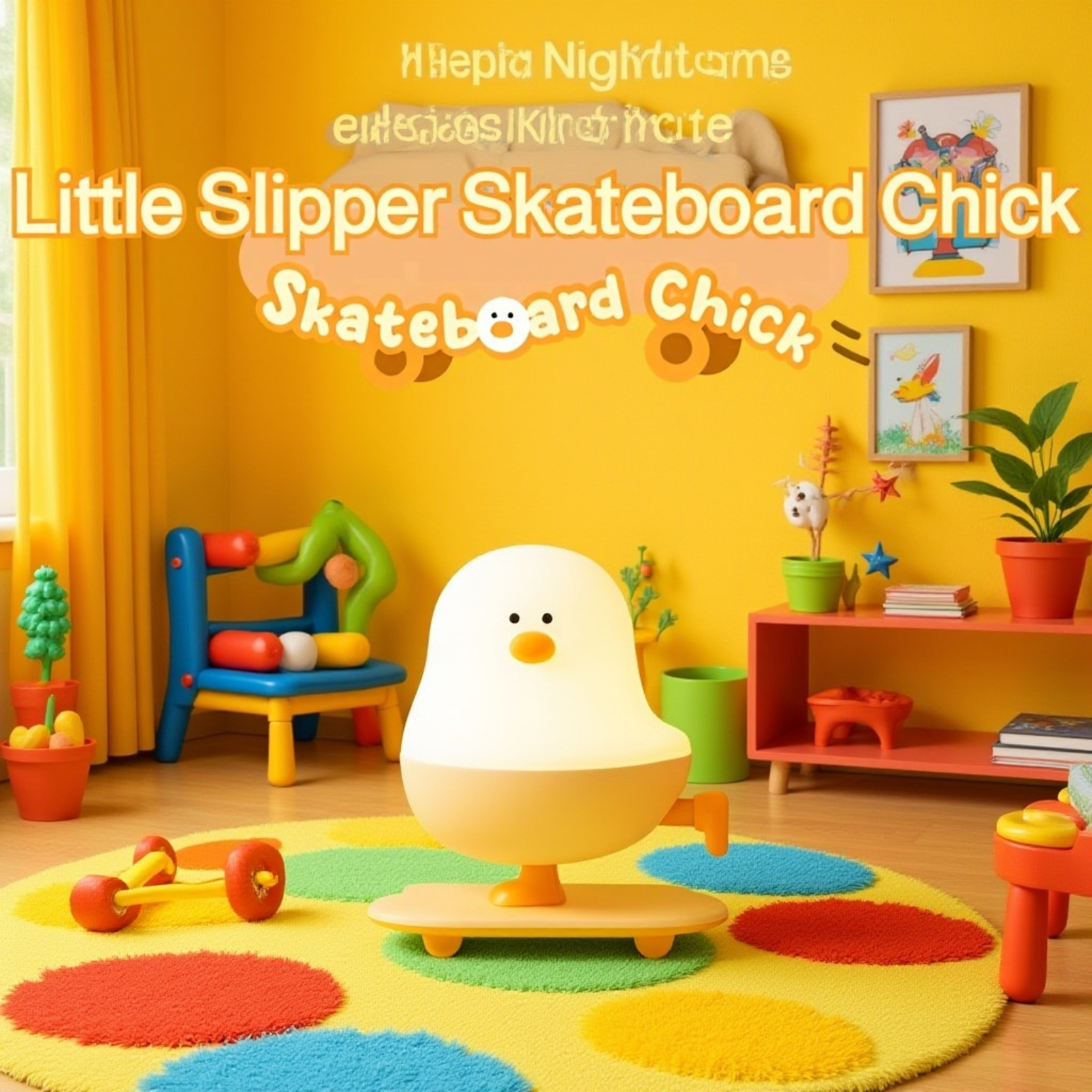 Cute cartoon chicken night light on bedside table