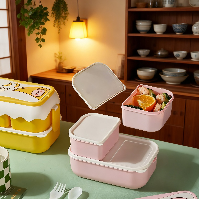 2段電子レンジ対応弁当箱 学生・オフィス用 食器付き