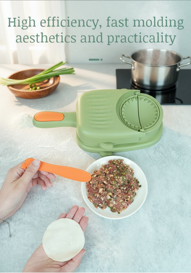 Handheld dumpling rolling molds in use