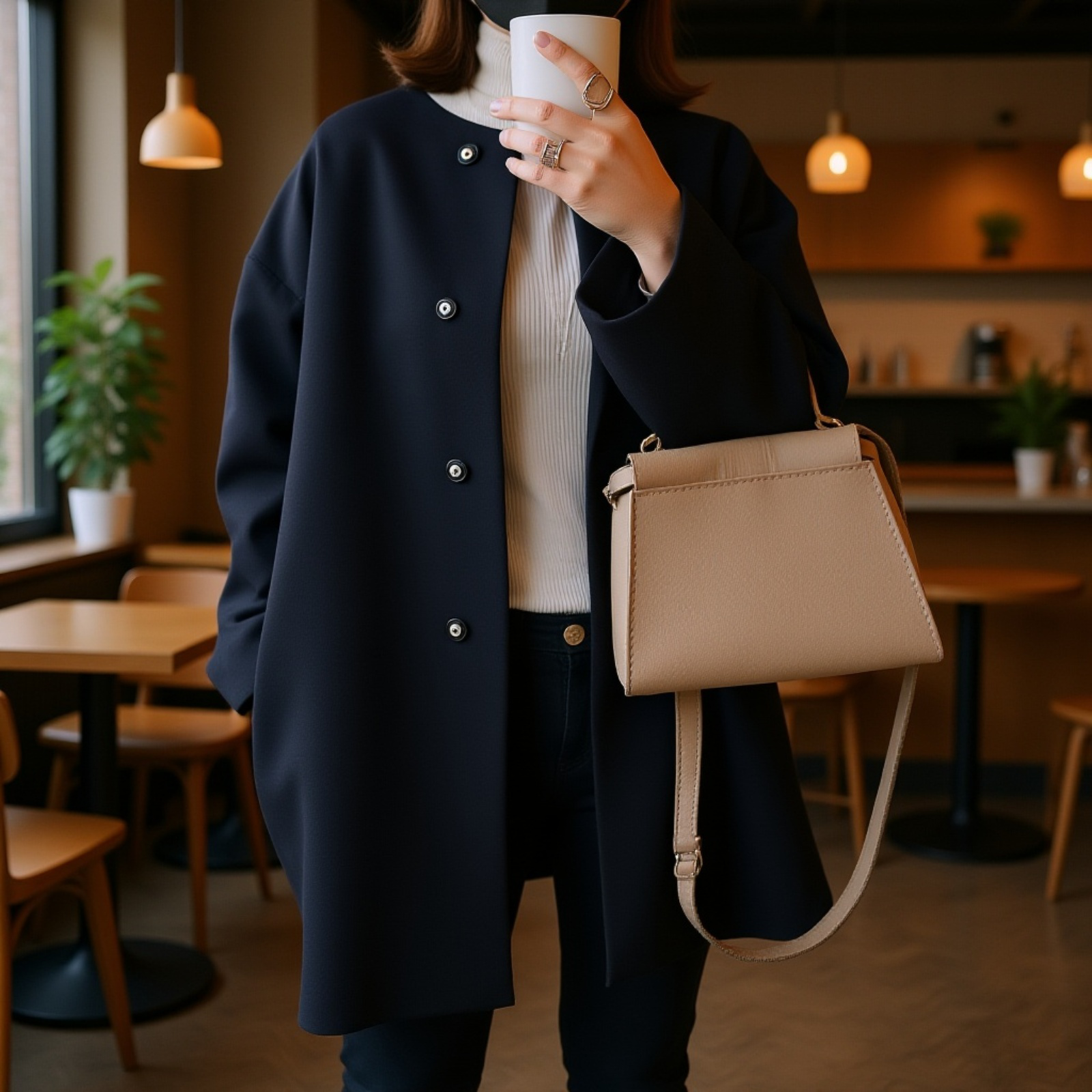 프리미엄 여성 가을 겨울 솔리드 코트 루즈핏 일자 상의 모직 코트 무드 코트