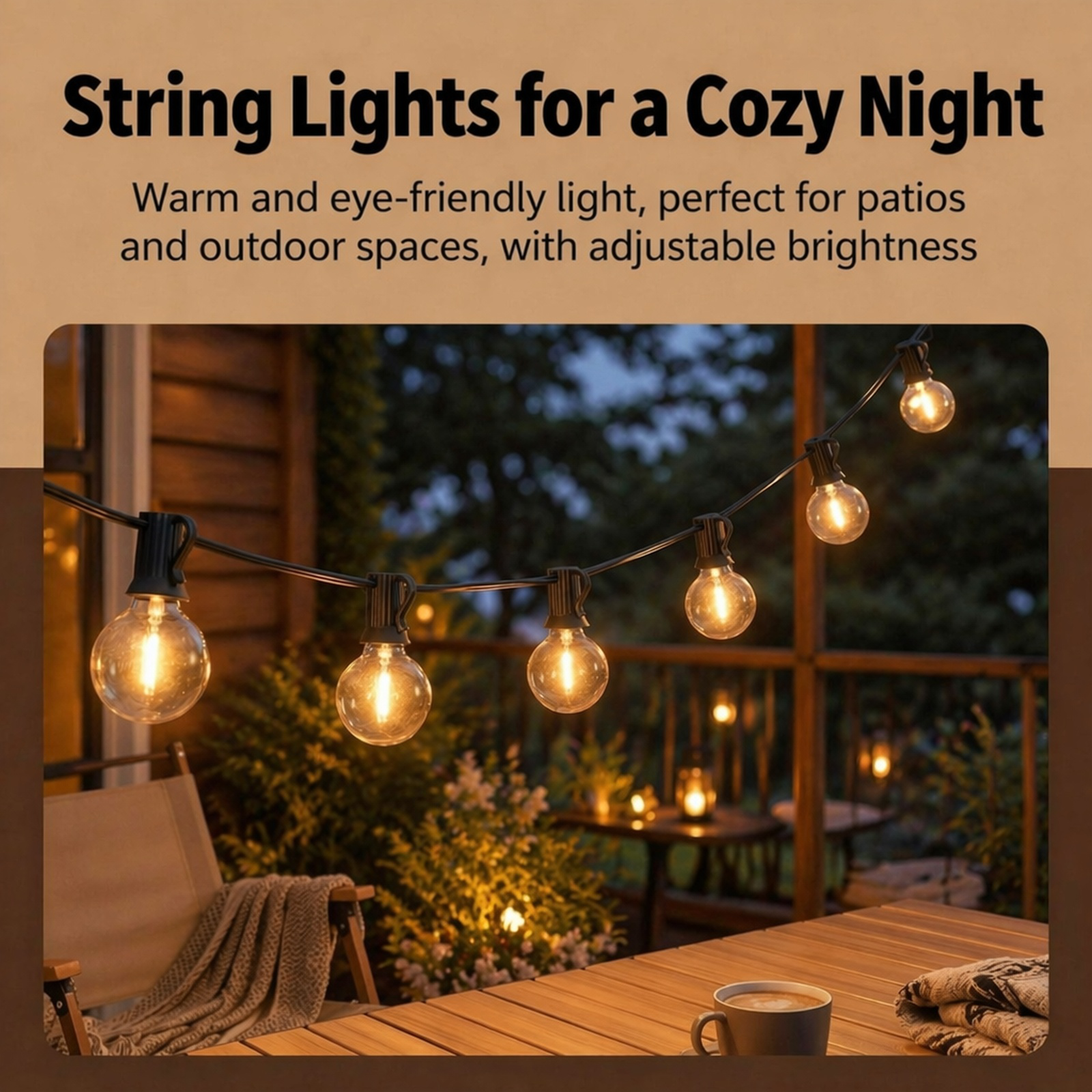 Durable waterproof LED string light for patio use