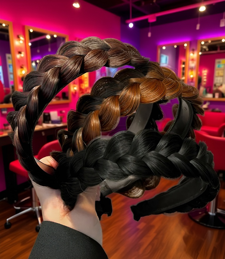 자연스러운 컬러의 피쉬본 브레이드 헤어밴드