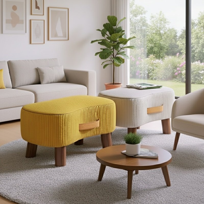 Portable Solid Wood Footstool Shoe Changing Stool and Coffee Table
