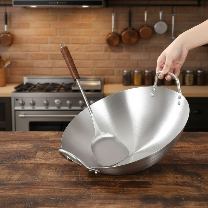 Large capacity chef frying pan for professional cooking