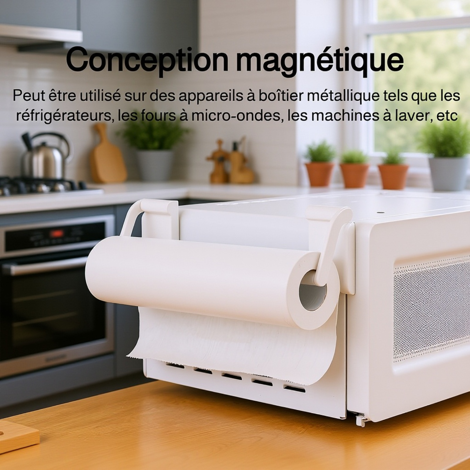 Porte-rouleaux magnétique pour essuie-tout, film alimentaire et serviettes jetables