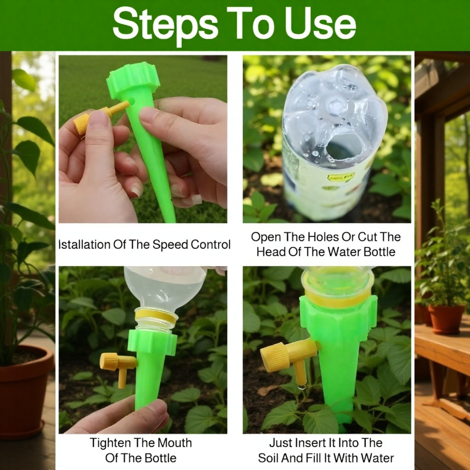 close-up of self watering system for indoor plants