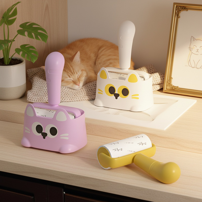 New Cartoon Cat Hair Removal Set with Replaceable Tearable Roller and Clothing Tool