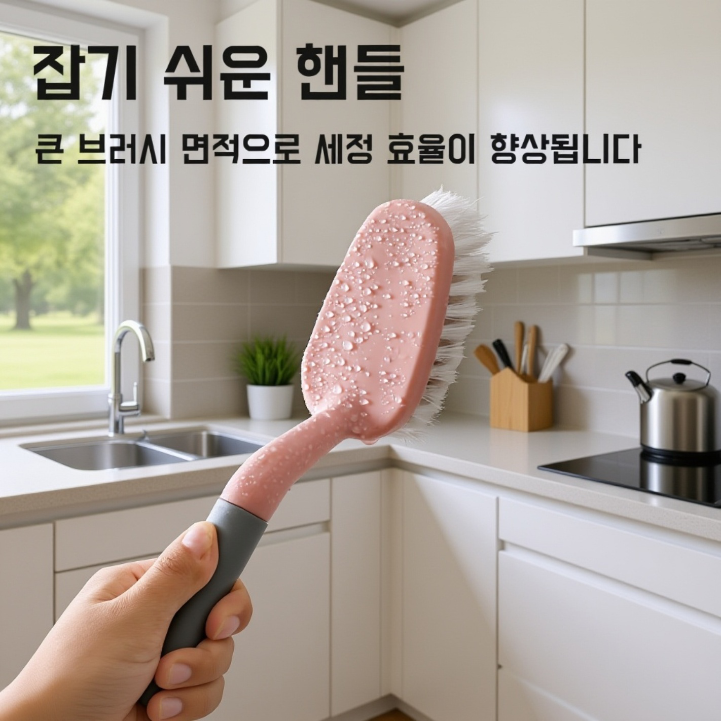 욕실 벽면을 청소하는 브러쉬 모습
