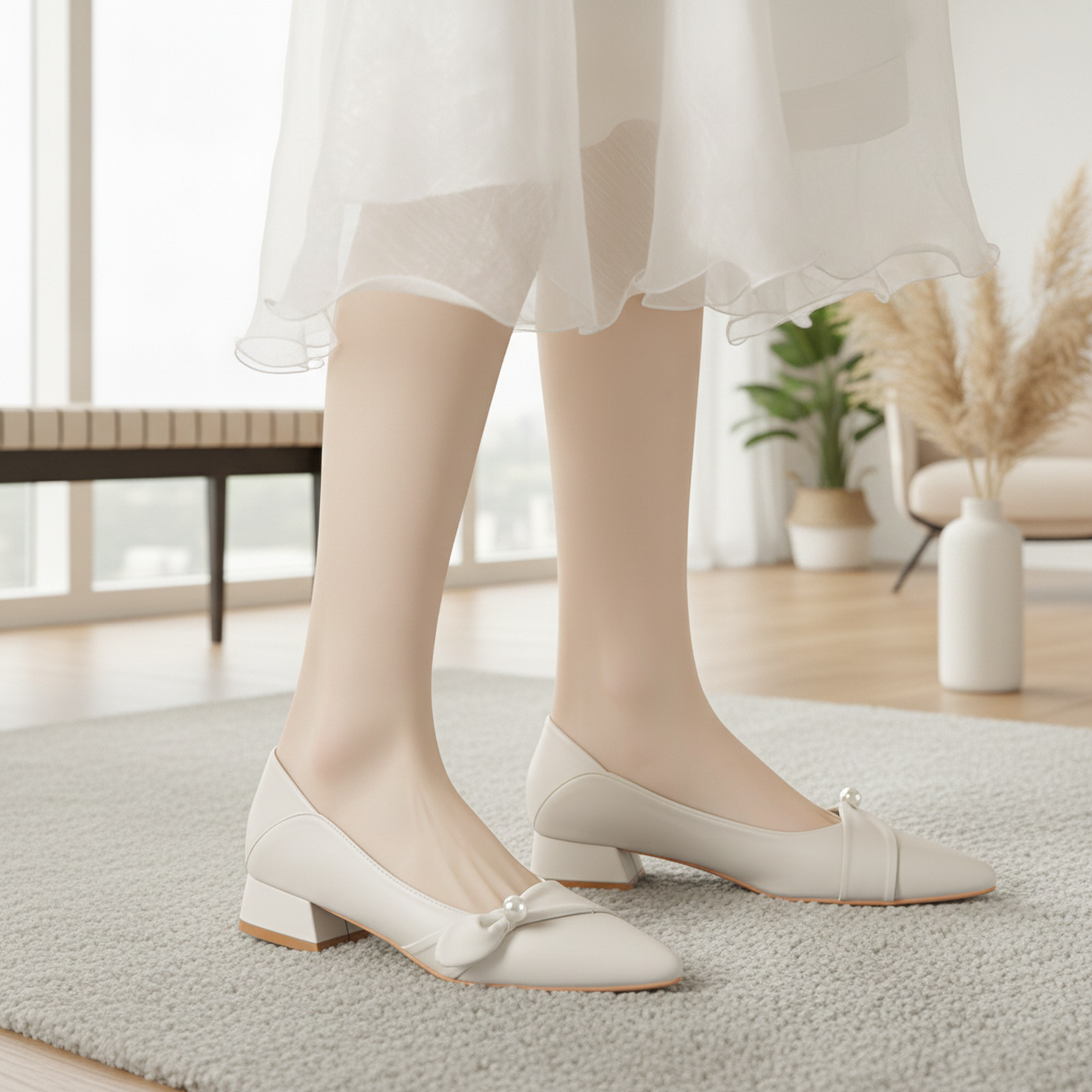 女性用ハイヒール、厚底ヒール、新しいフレンチスタイルのハイヒール、気質のある尖ったつま先ミディアムヒール、四季対応のソフトレザーハイヒール、快適な四季対応の靴
